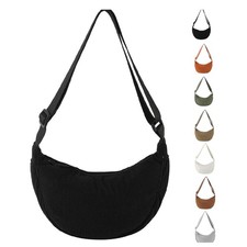 Damen Cord Crossbody Tasche Halbmond Schultertasche mit verstellbarem Gurt