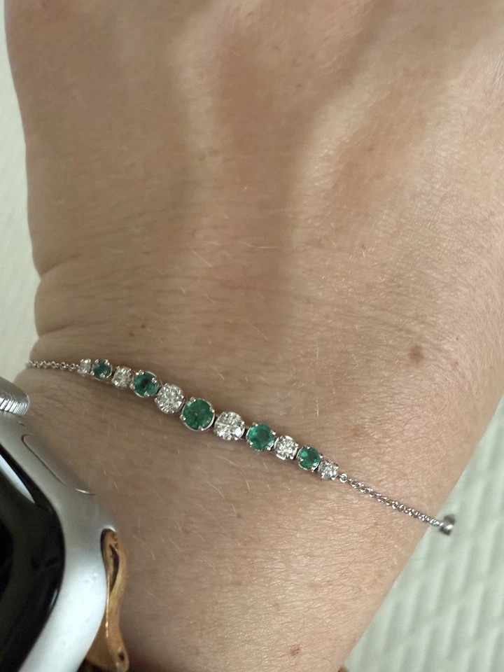 Браслет из белого золота 14 карат с изумрудами и бриллиантами - Изображение 2 из 4