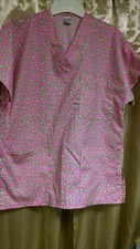 PINK W/ GREEN FROGS SCRUB TOP 100 COTTON Work Uniforms US Ladies SMALL NWOT