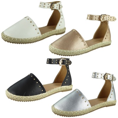 Kids Girls Ankle Strap Espadrilles Studded Flatforms Childrens Comfy Shoes Size