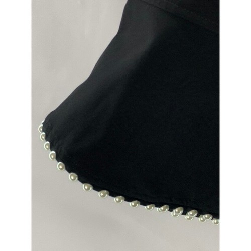 OCHIRLY Women's Black/Cream Embellished Pearl Trim Ruffle-Hem Mini Skirt SZ M - Picture 5 of 9