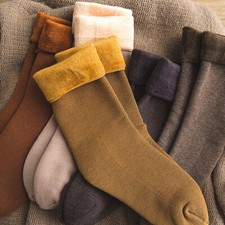 3 Pairs Women Socks Faux Fur Lined Over Ankle Solid Warm Hosiery Random Color