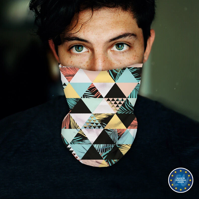 Washable Fabric Face Cover Neck Gaiter Beach Triangles Abstract Design EU Made - Image 3 of 4