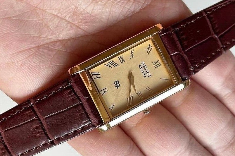 Reloj de pulsera para hombre Seiko Slim Quartz New Battery chapado en oro...