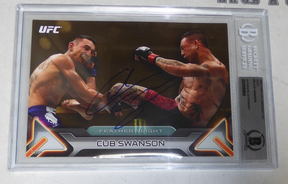 Tarjeta dorada 5x7 Topps Knockout firmada por Cub Swanson UFC 2016 #98 BAS Beckett certificado de autenticidad/10 Foto 4 de 4