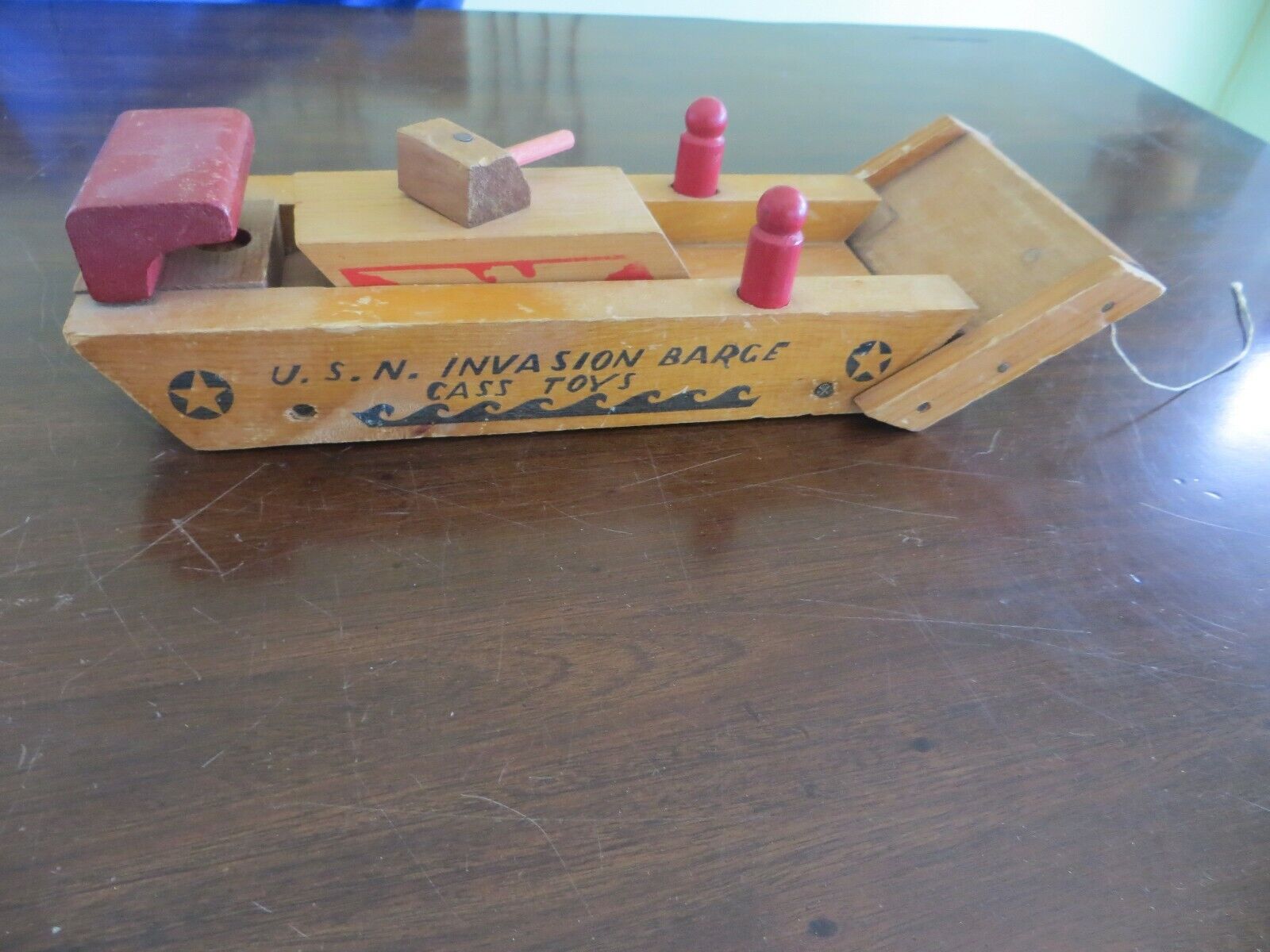 U.S.N.INVASION BARGE & TANK,CASS TOYS WOODEN ANTIQUE MILITARY WAR BOAT SHIP  NAVY