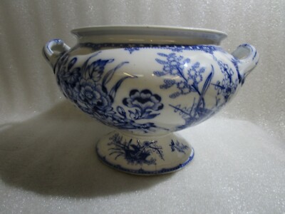 Antike BB New Stone Minton Mona 1842 Suppenterrine, blau & weiß, selten 