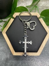 4" Handmade Silver-Tone Enamel Cross Pendant Keychain Purse Charm New B2385