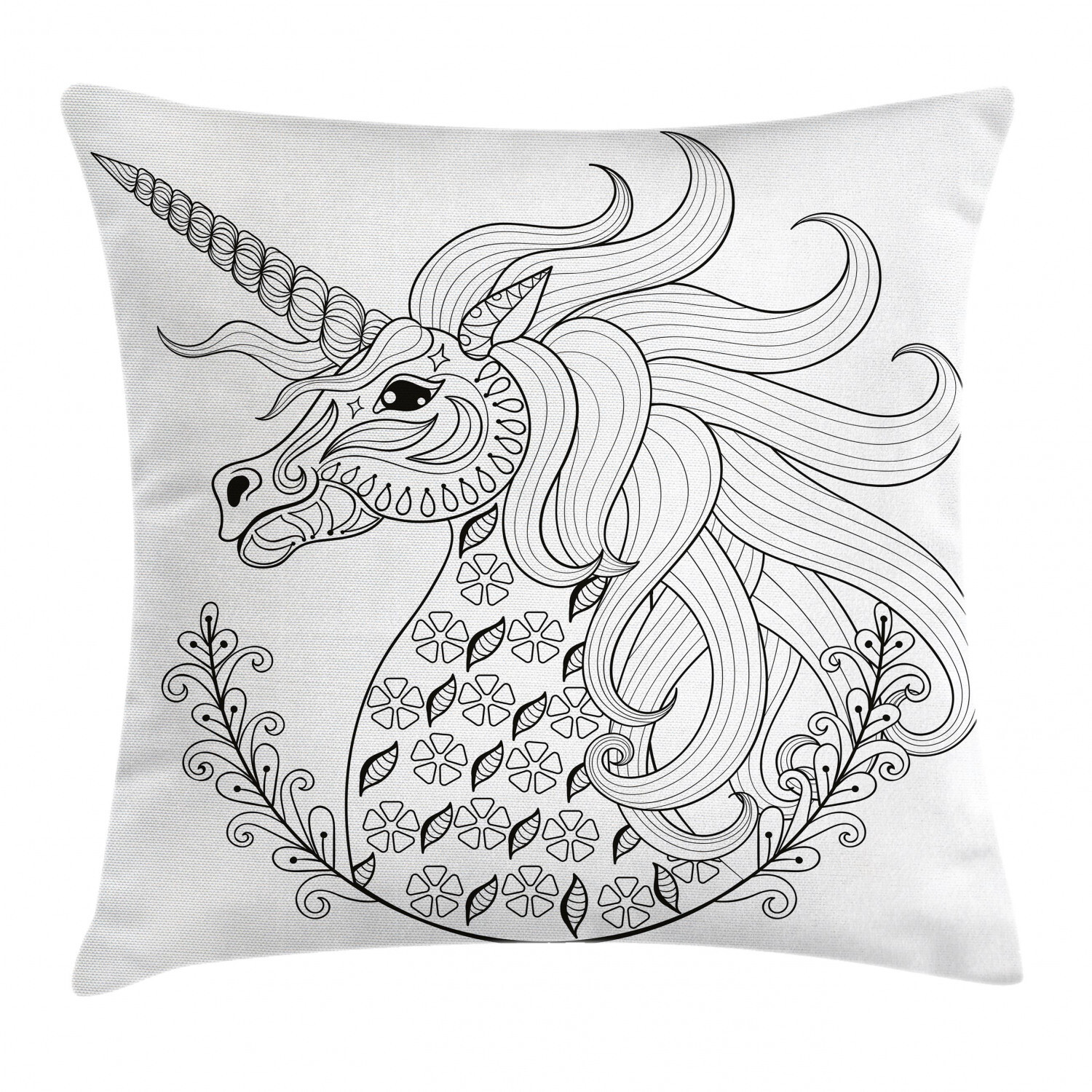 Fantasy Unicorn Drawing 16-Inch Square Animal Pillow Case Cushion Cover