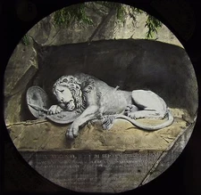 Glass Magic Lantern Slide THE LION OF LUCERNE C1885 VICTORIAN PHOTO SWITZERLAND