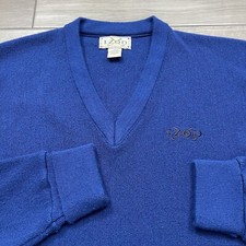 Vintage Izod Sweater Mens Large Acrylic V Neck Navy Pullover Knit Golf 80s 90s