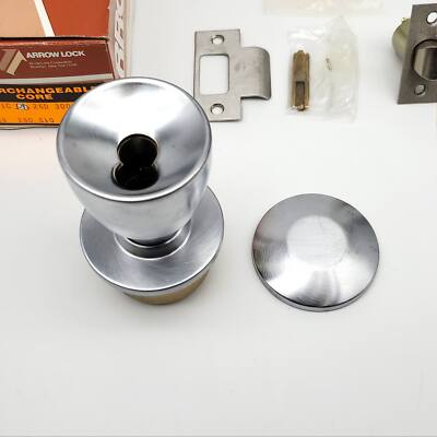 Arrow Door Knob Exit Lock Satin Chrome 2-3/8'' BS SFIC M18 No Cylinder NOS