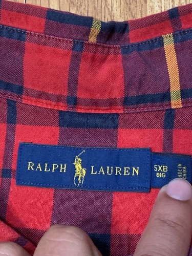 Ralph Lauren Shirt Mens 5XB Big Red Checkered Oxford Pony Preppy Dressy Luxury - Picture 2 of 6