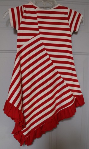 LEMON LOVES LIME GIRL'S SIZE 5 DRESS RED WHITE STRIPE HANDKERCHIEF HEM RUFFLE - Picture 4 of 6