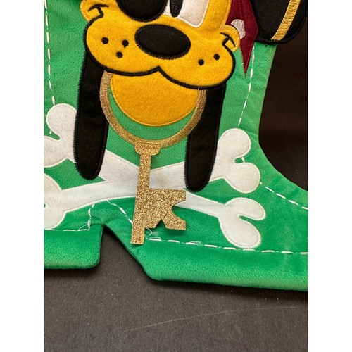 Disney Parks Pirate Pluto Christmas Stocking Green & White Glitter Key - Picture 2 of 7