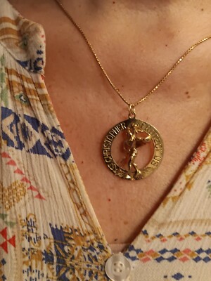14k GOLD SAINT CHRISTOPHER PENDANT IN 3D FIGURAL AMAZING DETAILS 10.5 GR 1 3/8''.