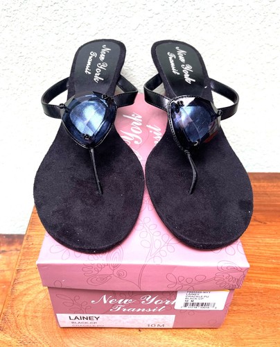 New York Transit "Lainey" Pretty Wedge Sandals Patent Leather Black Size 10 NIB - Picture 3 of 5