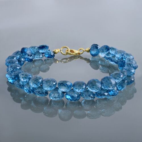 Natural Blue Topaz 6mm Beaded Chain 7.8" Strand Handmade Bracelet Gift For women - Afbeelding 1 van 5