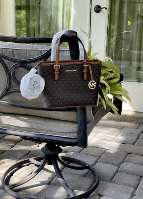 MICHAEL KORS JET SET TRAVEL XS ZIP CROSSBODY TOTE BAG MK BROWN
