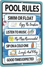 Pool Rules Sign, Indoor/Outdoor Swimming Pool Party Decorations, 12x8 Inches Fun