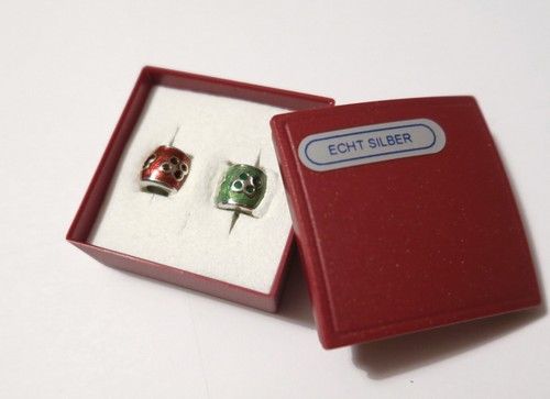 925 ECHT SILBER 2er Set Charms Module Beads Anhänger Element Armband rot, grün - Picture 2 of 9