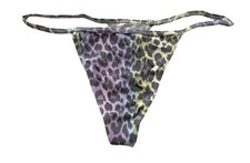 Victoria's Secret V String Panty Cool Rainbow Leopard Tie Dye Cotton Blend L XL
