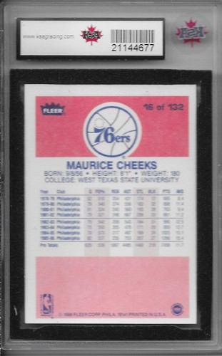 1986-87 FLEER BASKETBALL Maurice Cheeks #16 KSA 9 MINT Philadelphia 76ers - Picture 2 of 2