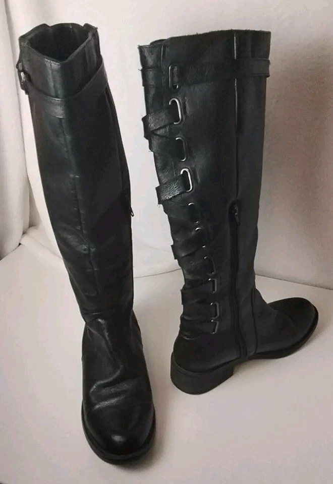 Yellow Box Women's Katheron Tall Black Laced Leather Boots Side Zip Size US 7 - Image 2 of 4