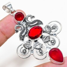 Mozambique Garnet Gemstone Handmade 925 Sterling Silver Jewelry Pendant Sz 2.50"