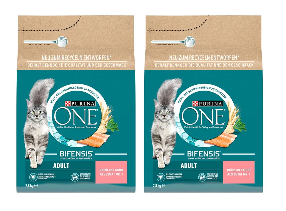 Purina ONE Bifensis Adult Trockenfutter Katzen Lachs & Vollkorngetreide 2x2,8Kg
