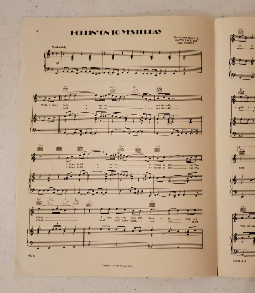 Ambrosia Holdin' On To Yesterday Piano/Vocal/Guitar Sheet Music eBay