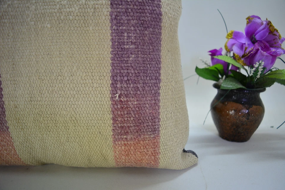 Traditional Hand Knotted Kilim Pillow, 16x16in, White Retro Vintage Pillow, - Image 4 of 4