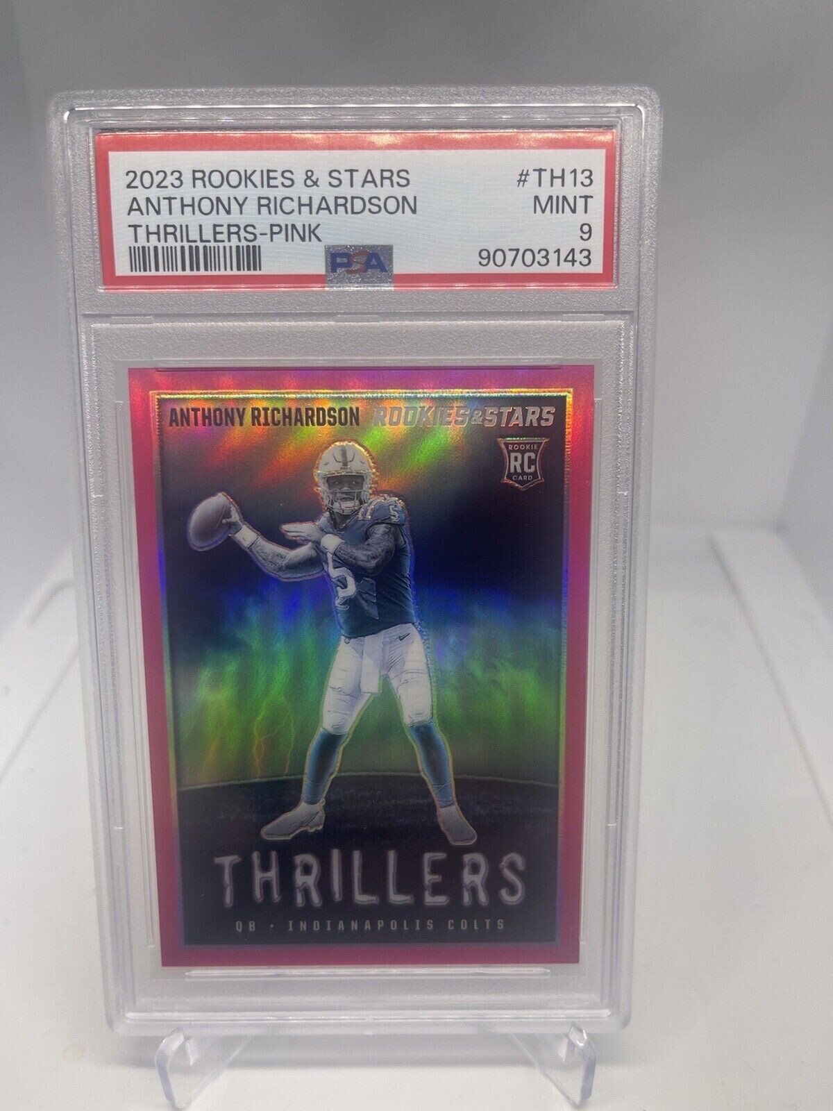 2023 Panini Rookies And Stars Anthony Richardson Thrillers Pink 19/75 PSA 9