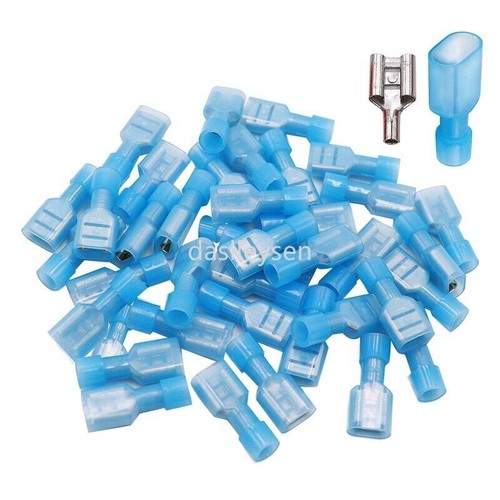 Blue Nylon Insulated Spade Connector Wire Crimp Female Terminals AWG16-14 Gauge  - Afbeelding 5 van 11