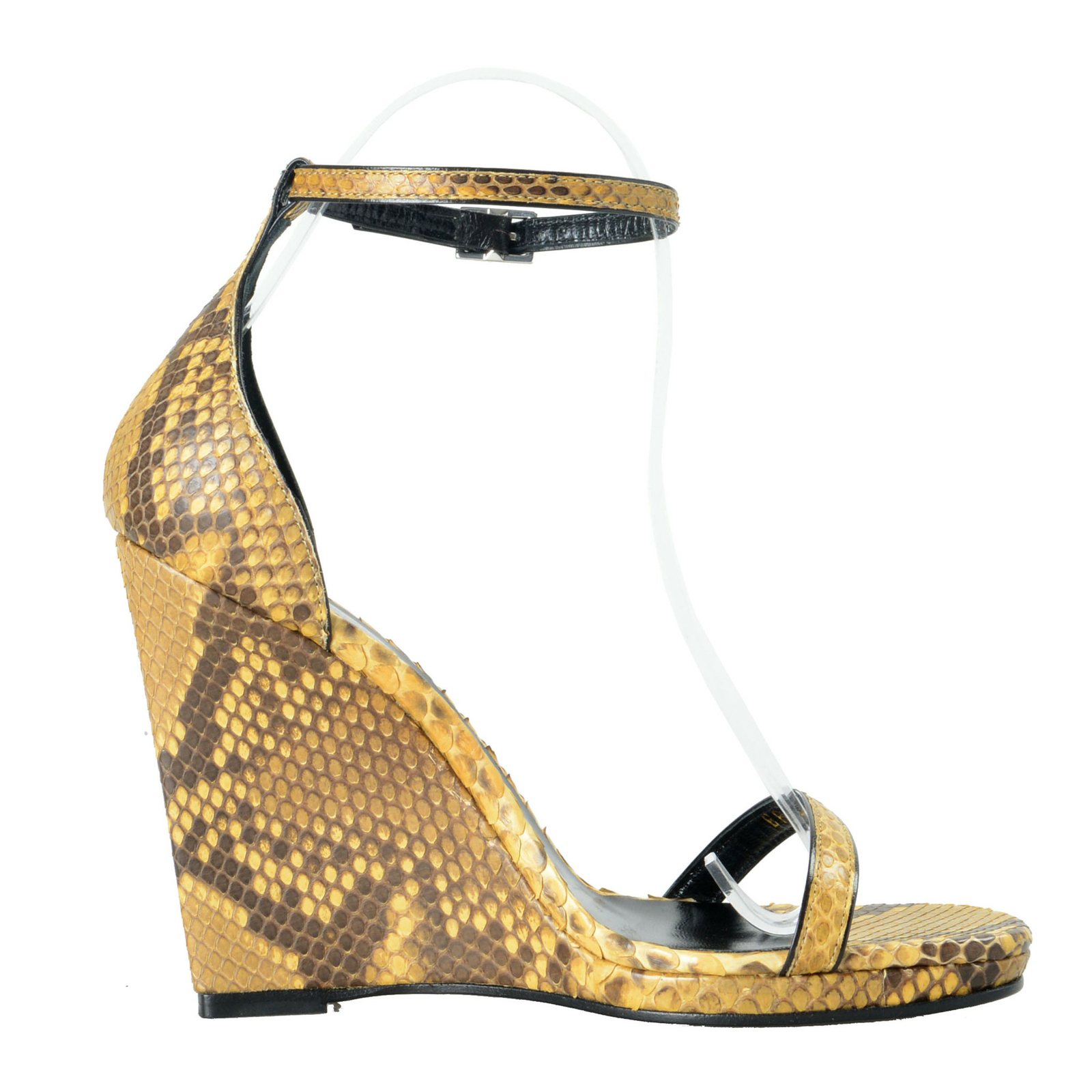 Sandali da donna Saint Laurent pelle di pitone zeppe cinturino alla caviglia taglia 6 5 7 5 10