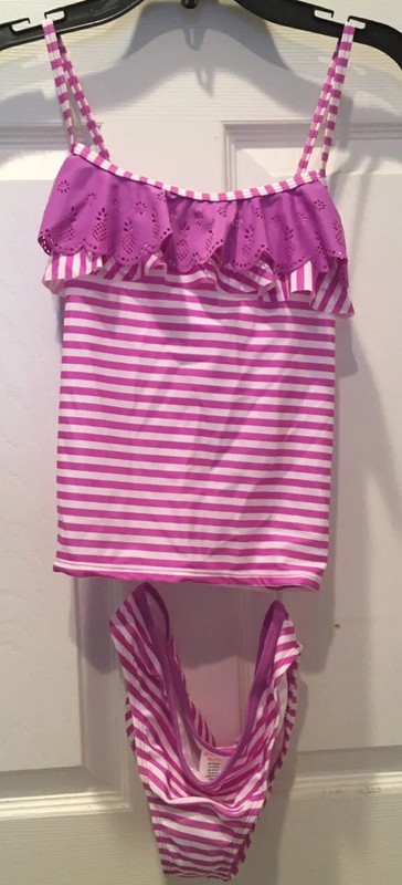 Gymboree Girls XL 14 Swim Suit Purple & White Tankini NEW