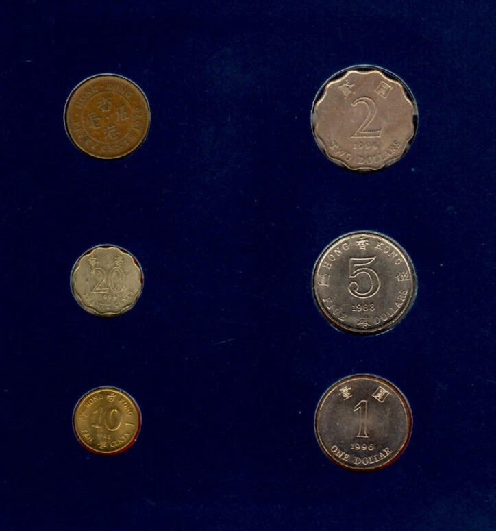 Juegos de monedas de todas las naciones Hong Kong 1979-1996 UNC $1 1996 $2 1994 $5 1988 ESCASOS Foto 4 de 4