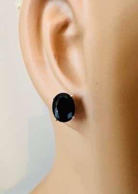 Nachlass 14K Gelbgold 9mm ovale Onyx Ohrstecker 1,5g