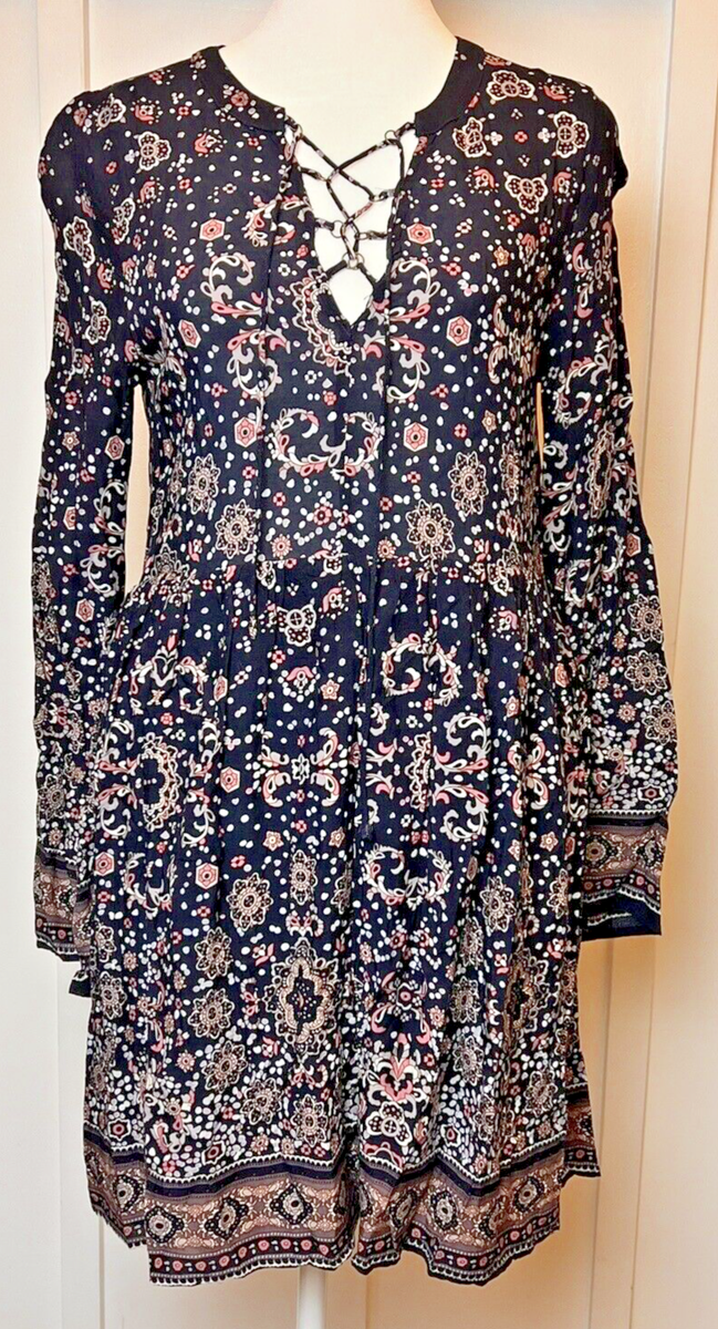 Altar'd State Long Sleeve Lace Up Neckline Dress Chic Altered Lined BOHO Small | eBay Altar'd State Long Sleeve Lace Up Neckline Dress Chic Altered Lined BOHO Small | eBay