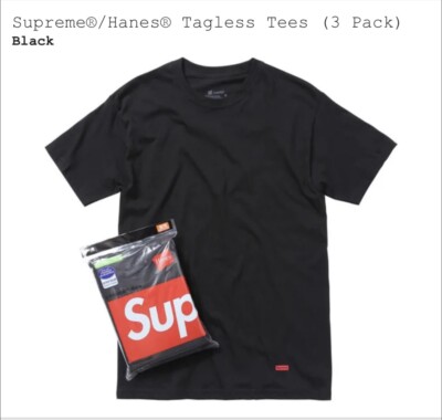 SUPREME HANES BLACK TAGLESS T-SHIRTS PACK OF 3 Size XL 100