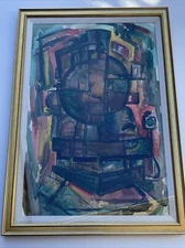 Mid Century Train Painting Abstract Modernism Regionalism Wpa Abstract 1950’s