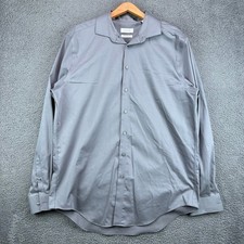 Calvin Klein Mens Gray Infinite Non-Iron Slim Tall Stretch Dress Shirt 17 36/37