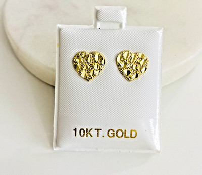 Massive 10K Gelbgold Herz Nugget Ohrstecker - 10 mm x 11 mm - EGE44