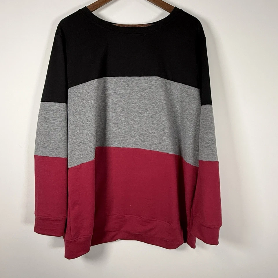 Women’s Long Sleeve Color Block Stripe Shirt Black Gray Maroon Size 20W - Image 4 of 4