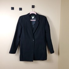 Harve Benard Black Wool One Button Long Length Blazer Size 8
