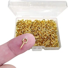 300PCS Mini Screw Eye Pin Pegs, 10 x 5mm Hooks, Self Tapping Screws for Gold 