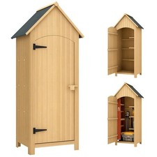 Outsunny Small Wooden Garden Storage Shed Tool Cabinet 3 Shelves Lean to Roof UK