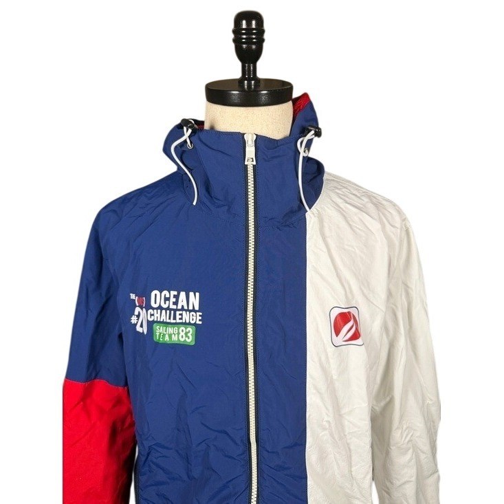 Nautica Ocean Challenge Sailing Team 83 Windbreaker Jacket Blue White Red Mens L