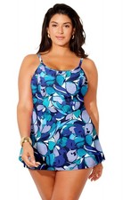 Swimsuits for All Women's Chlorine Resistant Flowy Swimdress Plus Sizes