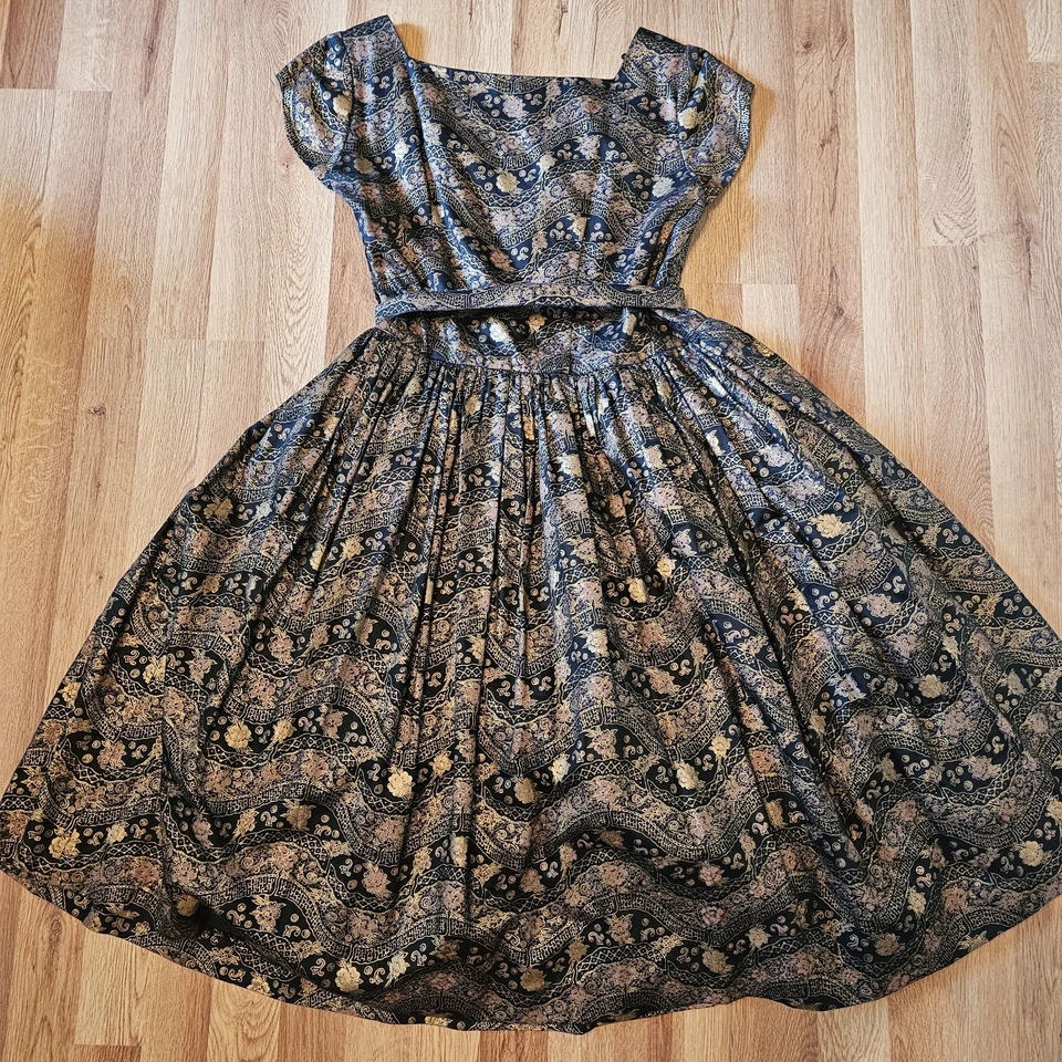 1950s Vintage Justin McCarty Full Skirt Crinoline Party Tea Dress w/Belt Size M - Image 2 of 4